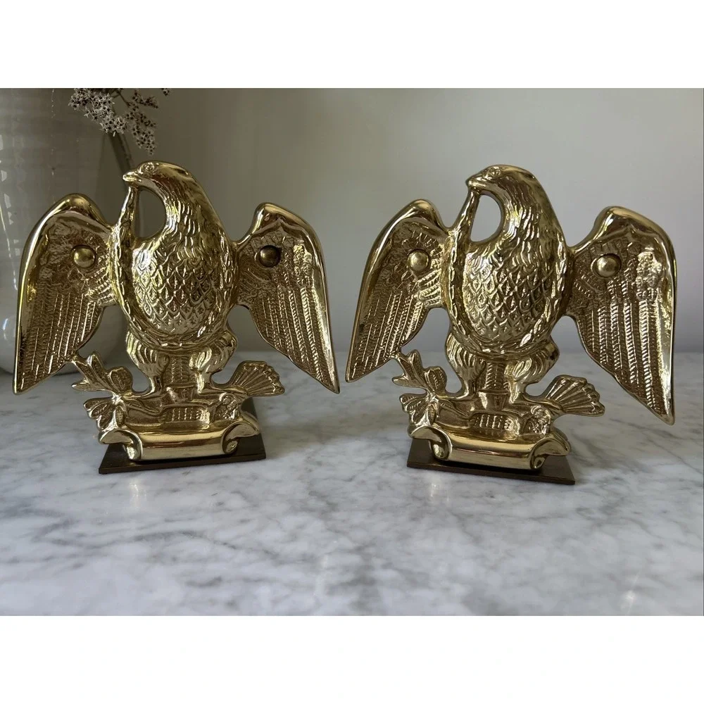 Brass Gold Vintage Eagle Book End Holders- set Of 2